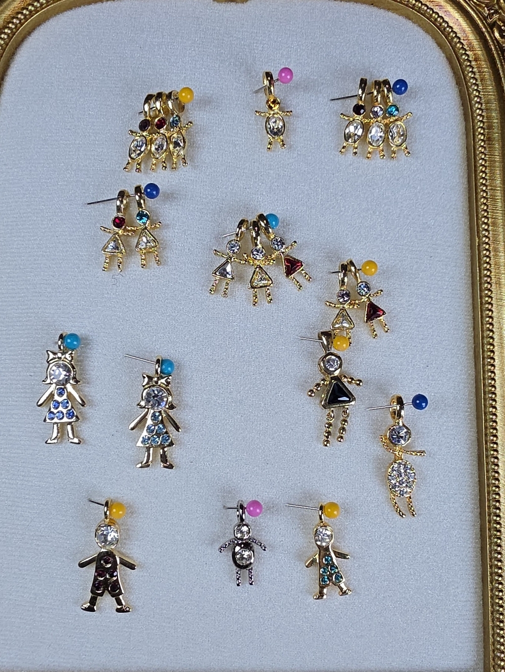 Gold-Tone Multicolor Crystal Charm Necklace Pendant - 21 Pieces VINTAGE